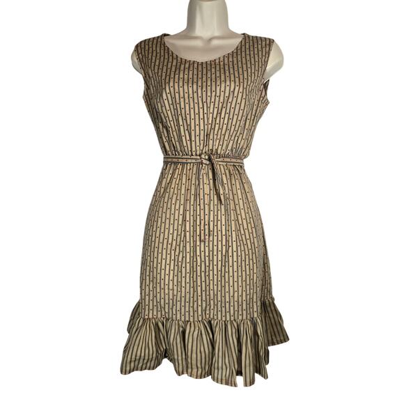 None and/or Unknown Dresses & Skirts - Vtg Fit Flare Handmade Dress Americana Heart Stripe Preppy Cotton Medium